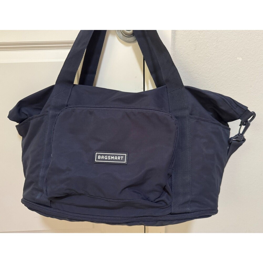 BAGSMART Foldable Travel Bag, 37L Expandable Personal Item Bag, Navy Blue
